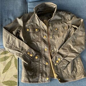 J Crew Waxed Cotton Jacket Women’s SP Brown Front Snap and Zipper